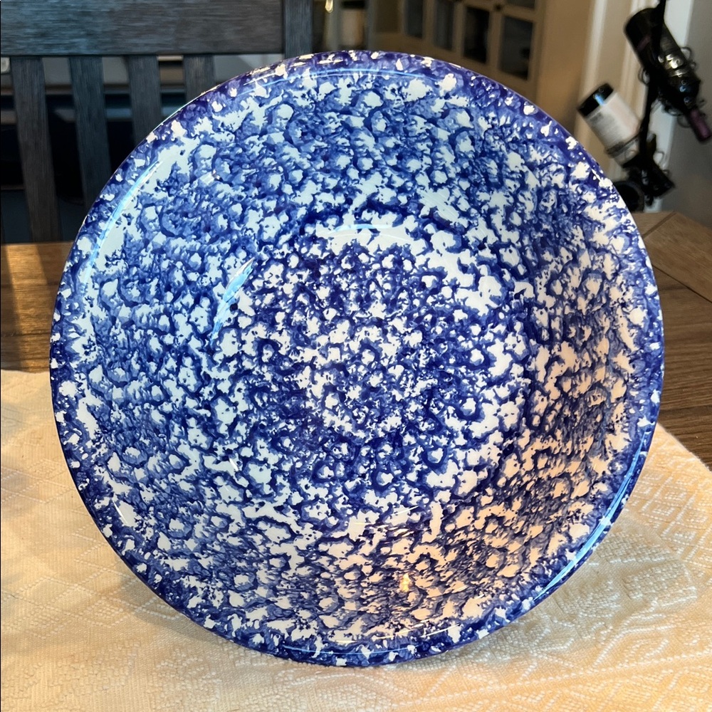 La Primula Blue & White Spongeware Serving Bowl 10.25 Inch Handcrafted in Italy